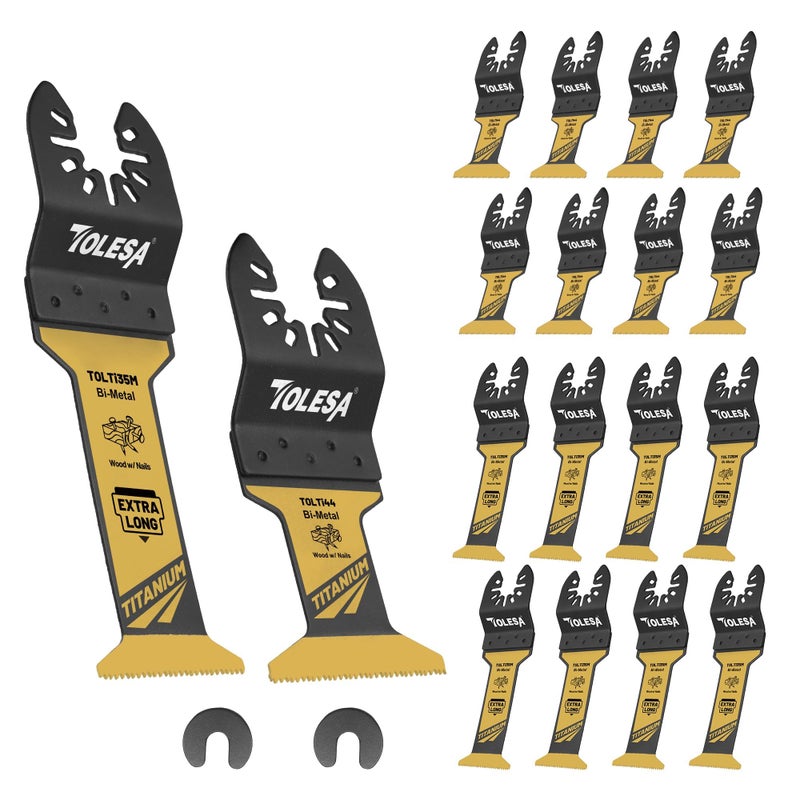 TOLESA 16pcs Extra-Long Titanium Oscillating Tool Blades  Oscillating Saw Blades for Metal  Oscillating Tool Blade Metal  Multi Tool Blades for Wood with Nails  Screws  Plastic Cutting - Image 1
